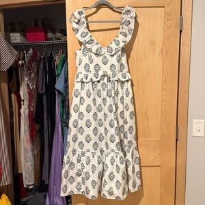 J. Crew Cream Dress with Blue Floral Pattern